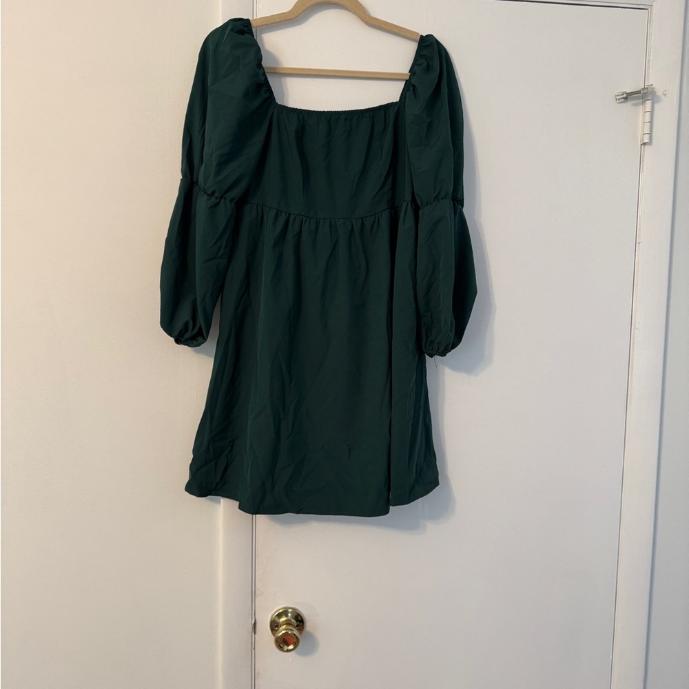 Elegant Green Puff Sleeve Dress